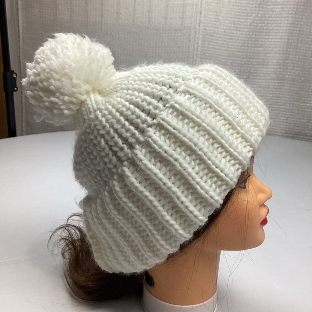 Cozy Off White Knit Beanie hat with Pom Pom - Picture 6 of 7